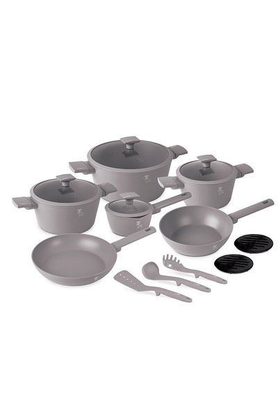 Berlinger Haus Pots And Pans Set 15 Pieces, Non-stick Taupe Collection Bh 8111