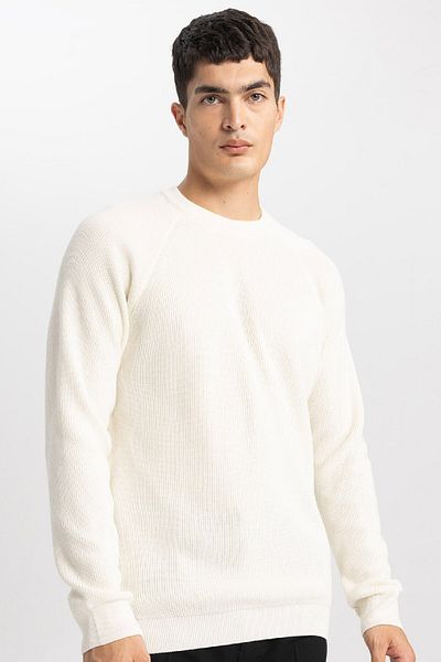 DeFacto Standard Fit Normal Cut Crew Neck Basic Plain Knitwear Sweater A8458Ax24Sp