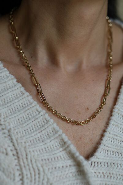 Yenigün Kuyumculuk 14 Ayar Altın Cetaş Oval Ataç ve Doch Tasarım Zincir