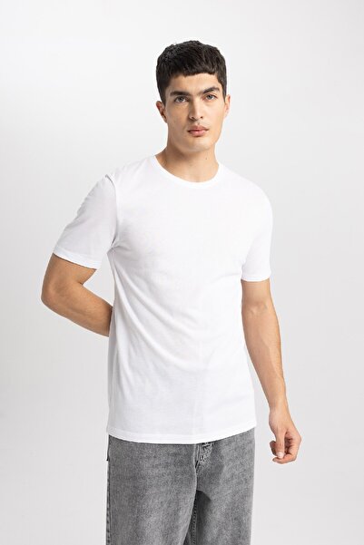 DeFacto Slim Fit Dar Kesim Bisiklet Yaka Modal Karışımlı Pamuklu Basic Düz Kısa Kollu Tişört M6606az24sp