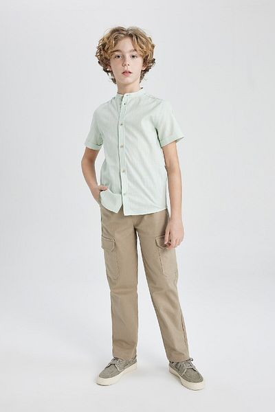 DeFacto Boy's Stand Collar Linen Look Short Sleeve Shirt Z5364a624sm
