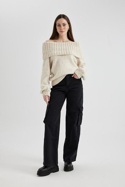 DeFacto Straight Fit Cargo High Waist Long Jean Trousers B8251ax24sp