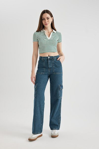 DeFacto Wide Leg Cargo High Waist Long Jeans Washable Trousers B8245ax24sp