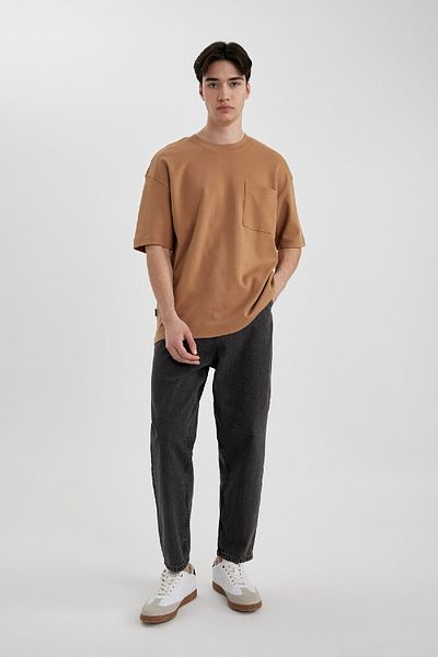 DeFacto Oversize Crew Neck 100% βαμβακερό βαρύ μπλουζάκι - κοντομάνικο T3661az24sp