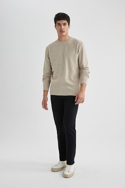 DeFacto Standard Fit Normal Cut Crew Neck Muline Pattern Knitwear Sweater A5181Ax24Sp