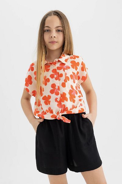 DeFacto Patterned Short Sleeve Girl's Shirt - Crop B5065a824sm