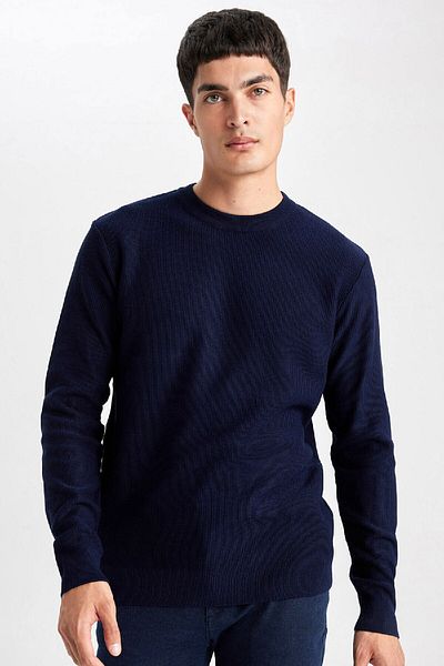 DeFacto Standard-Passform, normaler Schnitt, Rundhalsausschnitt, Muline-Muster, Strickpullover A5181ax24sp