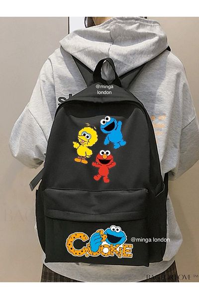Minga London Cookie Monster Double Printed School, Τάξη, Σακίδιο πλάτης με μπροστινή τσέπη -Minga London