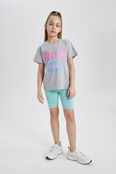 DeFacto Crew Neck Printed Girl's T-Shirt - Short Sleeve B5094A824Sm