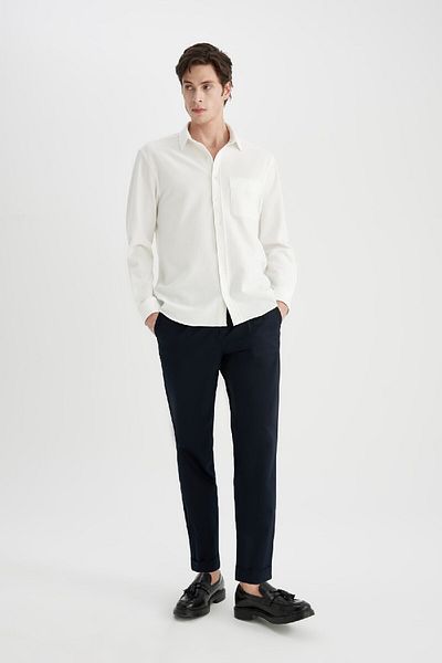 DeFacto Twill-Sommer-Stoffhose mit Tapered-Fit-Taschen, Basic, gerade Leinenmischung, Doppelbein B6585ax24sp