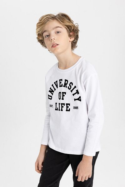 DeFacto Boy's Crew Neck Printed Long Sleeve T-Shirt B7288a824sp