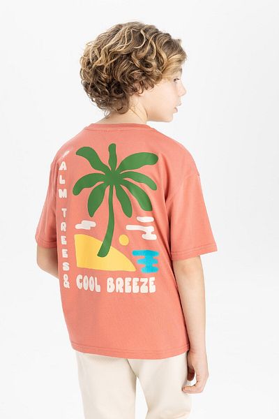 DeFacto Chlapecké oversize Wide Fit Crew Neck Back Potištěné tričko s krátkým rukávem B8894A824Sm