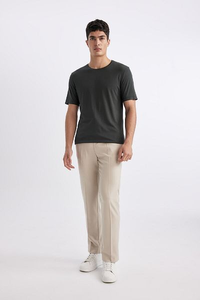 DeFacto Slim Fit Slim Fit Crew Neck Modal Μικτό βαμβακερό Basic μασίφ κοντομάνικο μπλουζάκι M6606az24sp