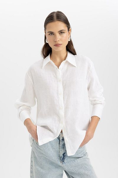 DeFacto Μακρυμάνικο πουκάμισο Oversize Wide Fit 100% λινό Z6638az24sp
