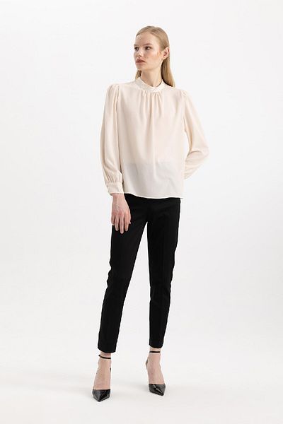 DeFacto Black Satin Trousers - Regular Waist, Elastic Straight Leg J8743Az24Sm