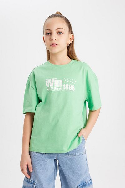 DeFacto Girl's Crew Neck Printed T-Shirt - Relax Fit, Short Sleeve B5096A824Sm