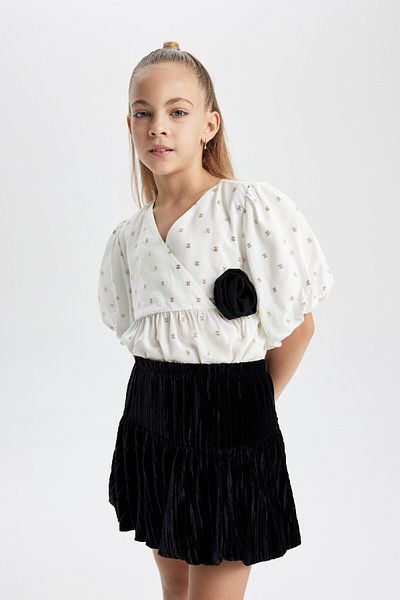 DeFacto Girl's Short Sleeve Print Blouse B4054A823Wn