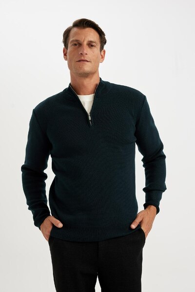 DeFacto Standart Fit Normal Kesim Dik Yaka Fermuarlı Basic Düz Triko Kazak A5184ax24au