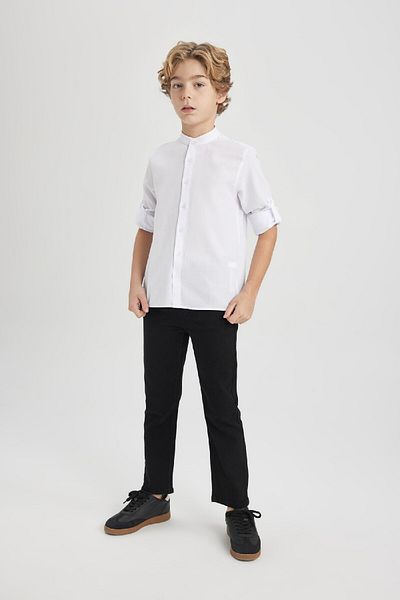 DeFacto Fiú állógallér texturált Basic tömör hosszú ujjú ing W3214a624sm