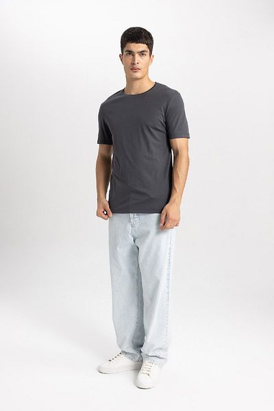 DeFacto Slim Fit Slim Fit Crew Neck Modal Μικτό βαμβακερό Basic μασίφ κοντομάνικο μπλουζάκι M6606az24sp