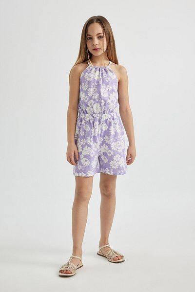 DeFacto Girl's Strappy Floral Combed Cotton Short Jumpsuit B4813a824sm