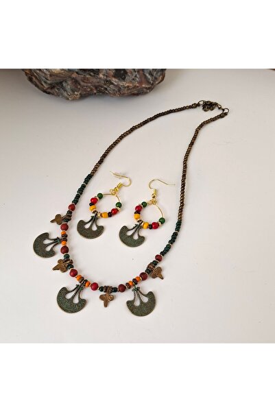 azra takı tasarım Handmade Women's Authentic Ethnic Bohemian Necklace and Earrings Suit