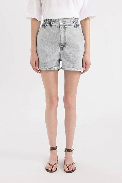 DeFacto Paperbag-Jeansshorts mit hoher Taille und umgeschlagenem Bein B7690AX24SM