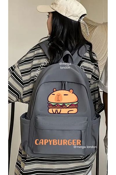 Minga London Σακίδιο πλάτης Capybara Burger - Διδασκαλείο με μπροστινή τσέπη 2 Print Minga London