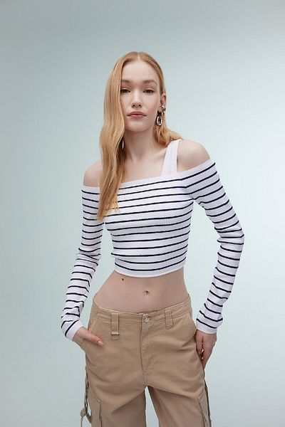 DeFacto Slim Fit Slim Fit Striped Open Shoulder Knitwear Sweater B7573Ax24Sp