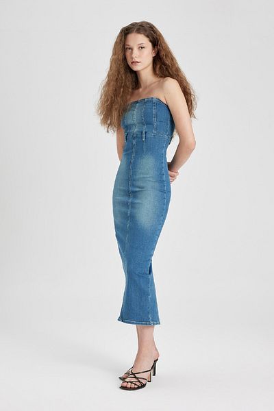 DeFacto Στράπλες Maxi Jean Φόρεμα B8112ax24sm