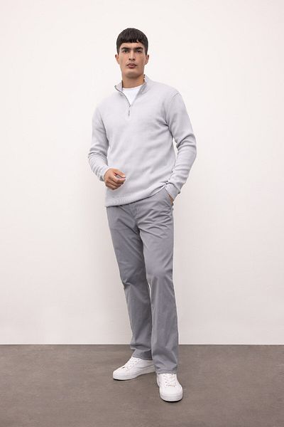 DeFacto Gray Standard Fit Normal Cut Stand Collar Zippered Basic Plain Knitwear Sweater A5184Ax24Au