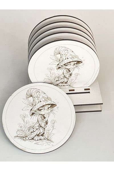 Çizgi Grafik Set de servire rotund MDF brut 6 bucăți 3 mm