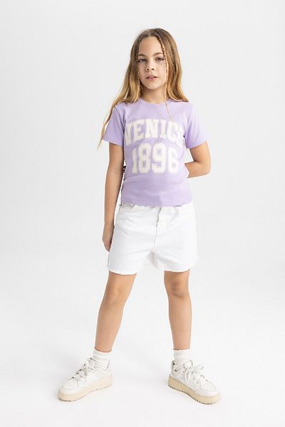 DeFacto Tricou cu mânecă scurtă cu nervuri pentru fete - decolteu, slim fit, camisol imprimat B5102a824sm