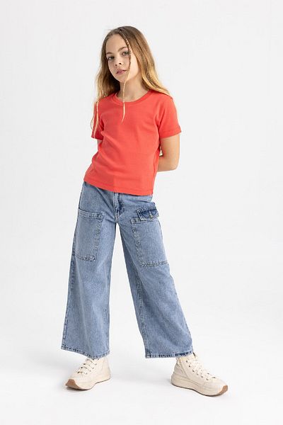 DeFacto Girls Rib Basic T-Shirt - Crew Neck, Slim Fit, Short Sleeve B3054A824Sm