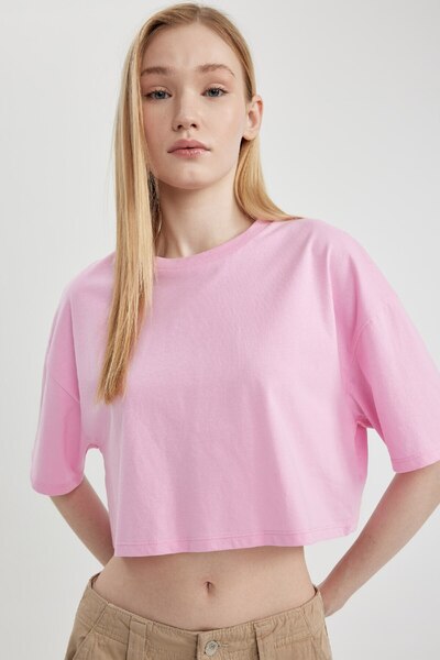 DeFacto Μπλουζάκι Coool Loose Fit Crew Neck Basic μονόχρωμο κοντομάνικο μπλουζάκι X2381az24sm