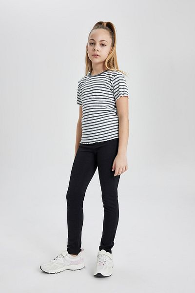 DeFacto Girls' Stripe Slim Fit T-Shirt - Crew Neck, Short Sleeve B6692A824Sm