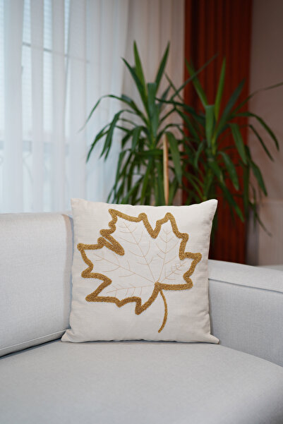 HomeSepet Husă de pernă din in brodat Punch cu model de frunze de platán (2 b...