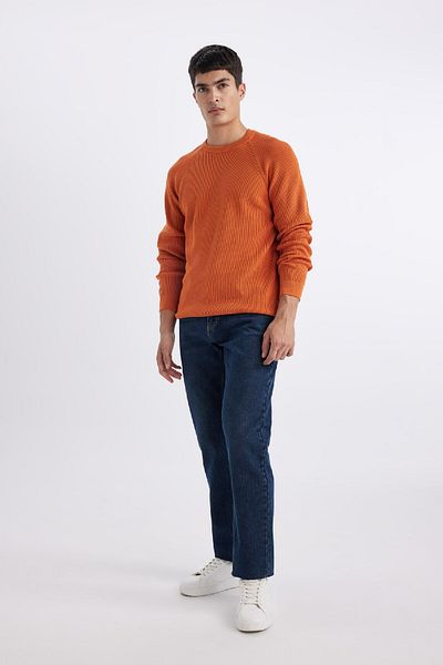 DeFacto Standard Fit Normal Cut Crew Neck Basic Plain Knitwear Sweater A8458Ax24Sp