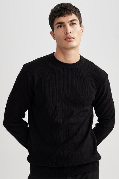 DeFacto Standard Fit Normal Cut Crew Neck Muline Pattern Knitwear Sweater A5181Ax24Sp