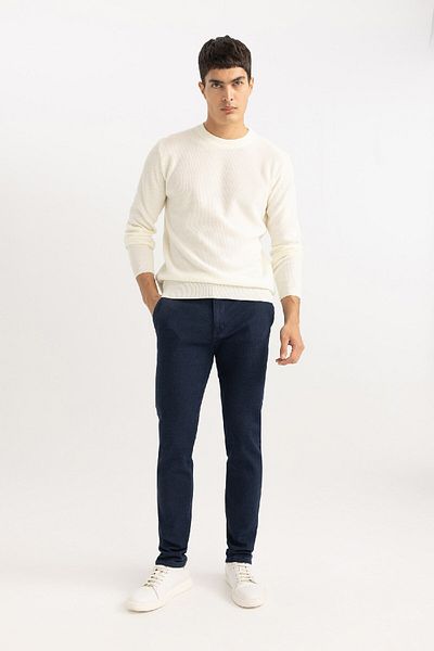 DeFacto Standard Fit Normal Cut Crew Neck Muline Pattern Knitwear Sweater A5181Ax24Sp