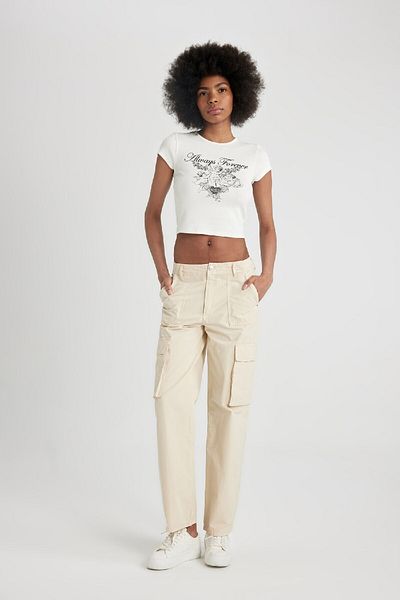 DeFacto Crew Neck Printed Ribbed Camisole T-Shirt - Short Sleeve B6811ax24sm