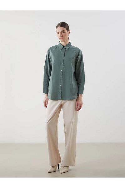 LC Waikiki Γυναικείο πουκάμισο LCW Modest Green Oversize Voile