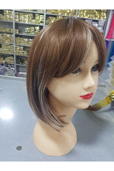 AKOLİFE Kahve Balyajlı Kısa Perçemli Peruk - Gerçek Saç Dokusu