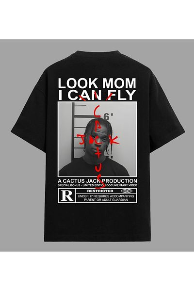Edizen Unisex Oversize βαμβακερά μπλουζάκια, Travis Scott Look, Premium Μαύρο