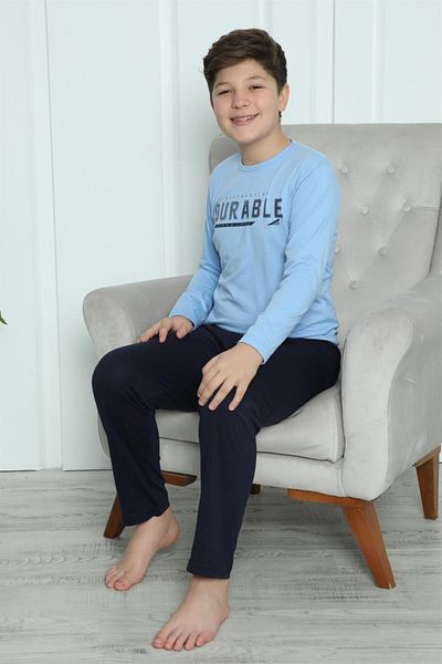 modaserdem Costum de pijama din bumbac pieptănat cu mânecă lungă pentru băiat Mdsrdm - 100% bumbac