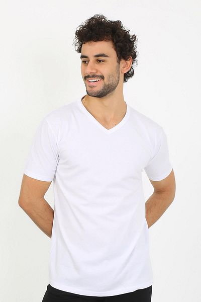 modaserdem Mdsrdm Men's Short Sleeve V-Neck Combed Cotton Undershirt-White
