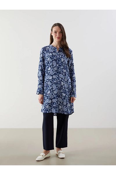 LC Waikiki Lcw Grace Blue Judge Collar Patterned Women's Tunic