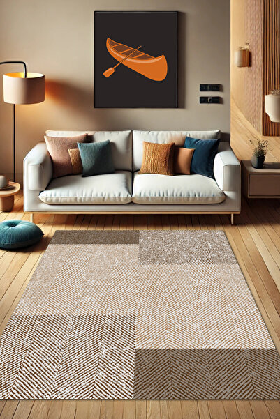 The Reef Design Goemetrik Dikdörtgen Desenli Halı Balıksırtı Kırçıllı Halı Ot...