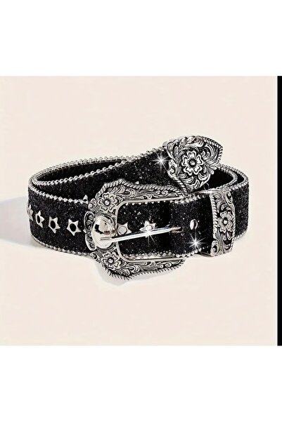 Sheinshine Kadın kemer parlak ışıltılı siyah y2k kemer