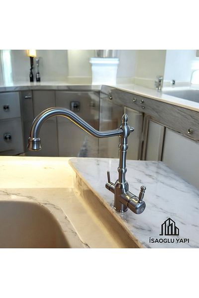 İSAOĞLU YAPI Matte Chrome Purified Kitchen Faucet Rustic Sink Fixture Inox Matte Chrome
